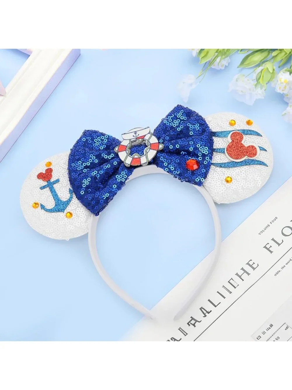 Women White Navy Cartoon Mickey Mouse Costume Headband For Cosplay